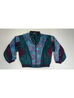Vintage Out Brook Womens M Floral Bomber Jacket Purple Green Windbreaker